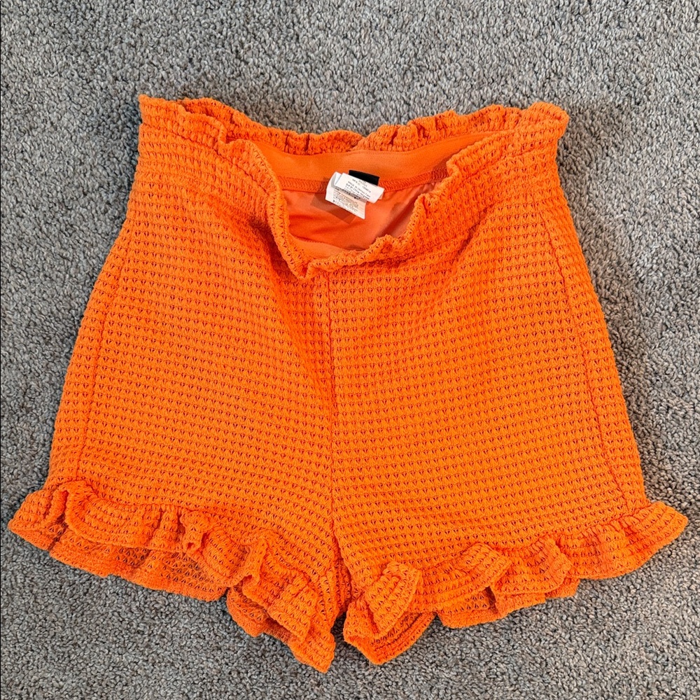 SHEIN Bright Orange Ruffle High Waist Knit Shorts